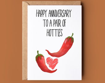 A Pair Of Hotties Anniversary Card - Funny Pun Anniversary Card - Happy Anniversary Pair Of Chillies Card -  Card For Her - Card For Him