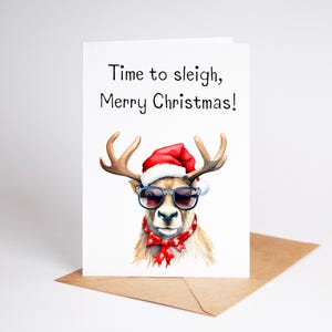 Jeu de mots drôle de renne - jolie carte de Noël - carte de voeux aquarelle blague - carte d'amant de renne - carte de jeu de mots drôle - carte l'heure du traîneau