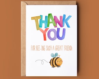 Thank You Bee Pun Card - Cute Thank You Card - Card For Teacher - Card For Mentor - Appreciation Greeting Card - Funny Thank You Card