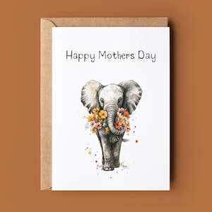 Happy Mothers Day Card - Sweet Mothers Day Card - kaart voor moeder - schattige olifant kaart - aquarel wenskaart - kaart olifant minnaar