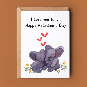 Tarjeta feliz del día de San Valentín - Tarjeta de felicitación de elefante - Tarjeta romántica de San Valentín - Tarjeta linda de San Valentín - Tarjeta para aniversario - Tarjeta para ella