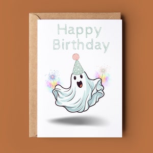 Lustige Geist Alles Gute zum Geburtstag Karte - Halloween Geburtstagskarte - Niedliche Geist Halloween Karte - Gruselige Geburtstagskarte - Hallows Eve Bday Karte