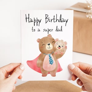 Super papá feliz cumpleaños tarjeta - linda tarjeta de cumpleaños para papá - tarjeta de felicitación para padre - tarjeta de niño - tarjeta de cumpleaños de padres