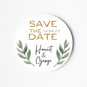 Save The Date-Aufkleber – personalisierte Namensaufkleber für Braut und Bräutigam – Blumenaufkleber – Boho-Hochzeitsetiketten – elegante Hochzeitsaufkleber