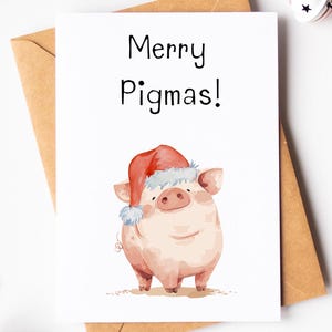 Merry Pigmas Weihnachtskarte - Lustige Aquarell Grußkarte - Tierliebhaber Karte - Schweineliebhaber Karte - Witz Weihnachtskarte - Weihnachten Wortspiel Karte