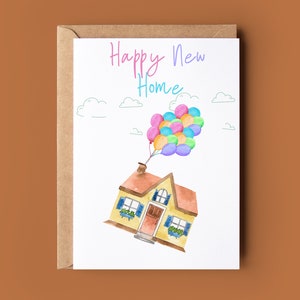 Carte de félicitations pour la nouvelle maison - Carte de déménagement amusante - Jolie carte de voeux pour une maison avec des ballons - Carte de nouvelle maison personnalisée avec des ballons