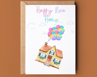 Congratulazioni New Home Card - Funny Moving House Card - Cute Balloon House Greetings Card - Custom New House Card With Balloons