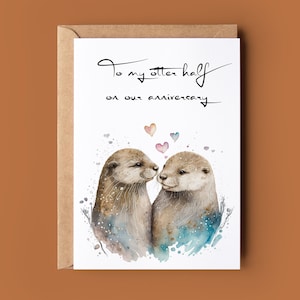 Linda tarjeta de aniversario de Otter Pun - Tarjeta de aniversario personalizada - Tarjeta de amante de la nutria - Tarjeta de aniversario dulce - Tarjeta para él - Tarjeta para ella