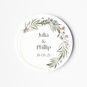 Hochzeitsaufkleber - Personalisierte Namensaufkleber für Braut und Bräutigam - Blumenaufkleber - Hochzeitsaufkleber - Botanischer Hochzeitsaufkleber