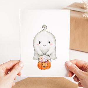 Carte de joyeux anniversaire fantôme mignon - carte d'Halloween - carte aquarelle pour Halloween - carte fantasmagorique des bonbons ou du sort - carte d'anniversaire de la Saint-Sylvestre