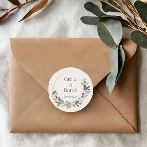 Wedding Label Stickers - Personalised Bride And Groom Name Stickers - Floral Stickers - Wedding Favour Stickers - Eucalyptus Wedding Sticker