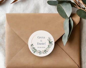 Wedding Label Stickers - Personalised Bride And Groom Name Stickers - Floral Stickers - Wedding Favour Stickers - Eucalyptus Wedding Sticker