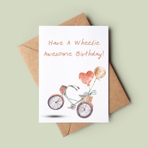 Passez un super anniversaire - carte de joyeux anniversaire drôle - carte de voeux mignon jeu de mots - carte d'anniversaire aquarelle pour elle - carte amateur de vélo