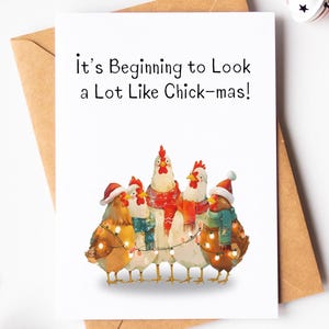 Tarjeta de pollo de Feliz Navidad - Tarjeta de felicitación divertida con acuarela - Pollito de Navidad - Tarjeta para amantes de los pollos - Tarjeta de Navidad de broma - Tarjeta con juego de palabras de Navidad