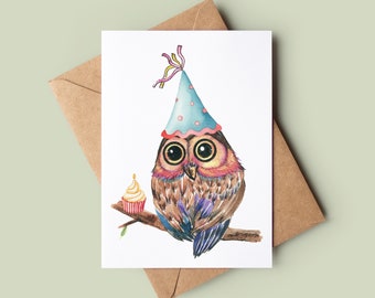 Owl Happy Birthday Card - Funny Birthday Card - Cute Owl Greetings Card - Customised Birthday Card - Animal Lover Card - Owl Lover Card