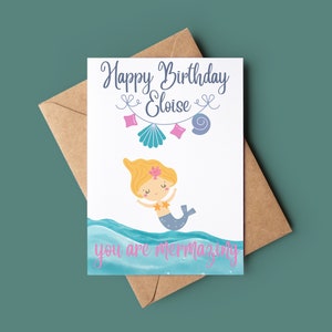 Carte de joyeux anniversaire sirène - carte d'anniversaire de filles - carte d'anniversaire personnalisée - carte de voeux d'enfant - carte d'anniversaire sous la mer