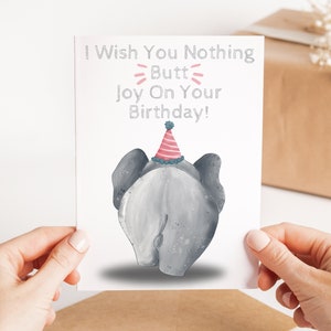Cartão de feliz aniversário com trocadilho de elefante - Cartão de aniversário de elefante - Cartão de aniversário engraçado - Cartão de felicitações atrevido - Cartão de amante de animais - Cartão rude
