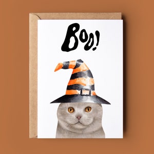 Divertente biglietto di Halloween con gatto strega - Biglietto di Halloween gatto carino - Divertente biglietto di Halloween - Biglietto di Halloween spettrale - Biglietto amante degli animali - Vigilia di Halloween