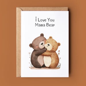 Bonne fête des mères - carte drôle de fête des mères - carte pour maman - jolie carte ours aquarelle - carte de voeux ours fait main