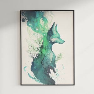 Enchanted, Printable Watercolor Art, Fox, Digital File