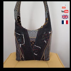 Patron de sac  bandoulière hobo "Léda", patron PDF tutoriel vidéo; patron PDF sac bandoulière hobo, patron de couture,  bag