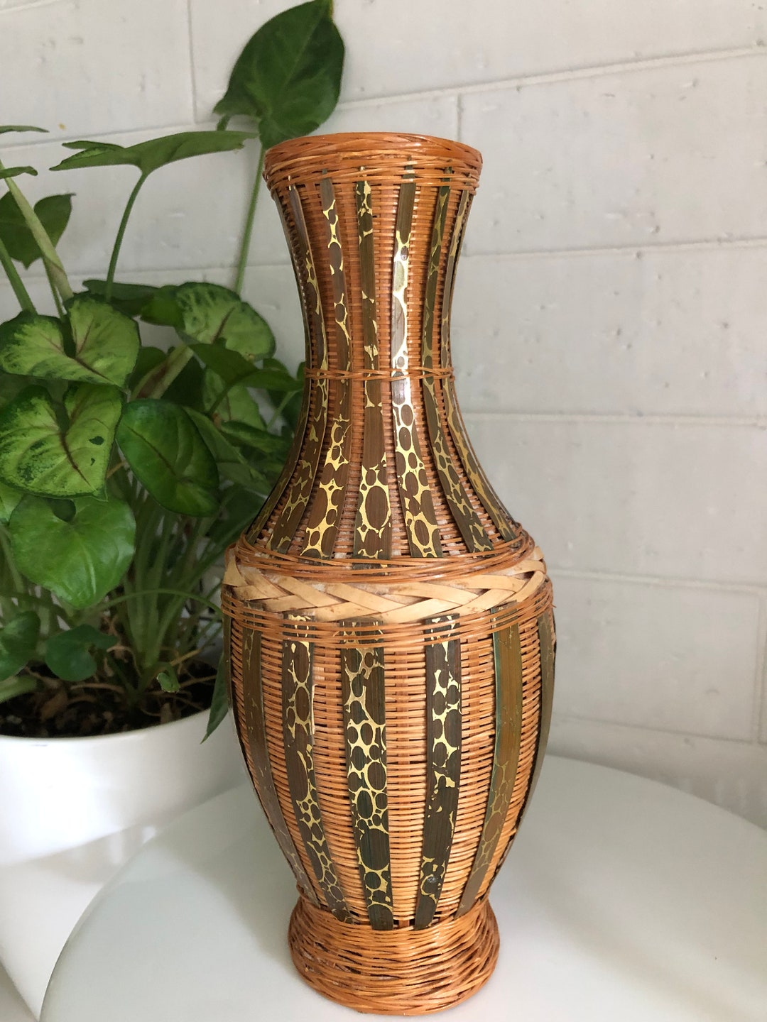 Vintage Natural Woven Vase. Bamboo Rattan Etsy