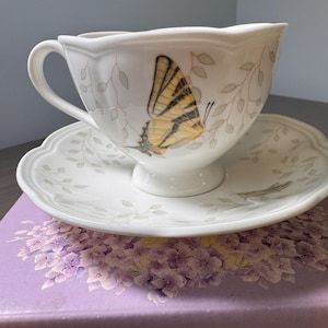 Lenox Butterfly Meadow Orange Sulphur Tea Cup & Saucer Set