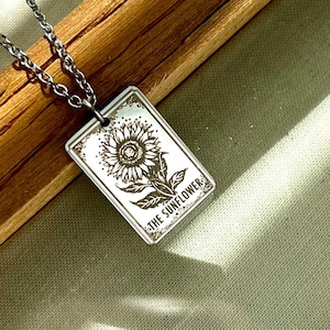 Gepersonaliseerde zonnebloem tarotkaart ketting - symboliek stralende zon - 18K GOUD verguld goud, zilver en roségoud - WATERDICHT