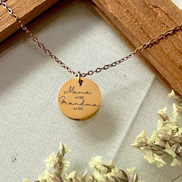 Minimalist Custom Nana Est Mama Est Necklace - Personalized Grandma and Mom Necklace - Meaningful Gift for Nana and Mother