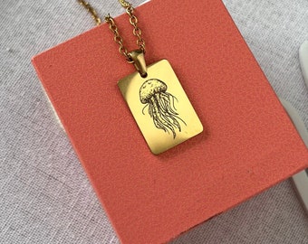 Personalized Jellyfish Necklace - Elegant 18K Gold Plated Jellyfish Art Necklace - Unisex  Animal Necklace- Grace and fluidity Symbol