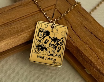 Collana Disney Polaroid - Gioielli Disney nostalgici - Oro placcato ORO 18K, Argento e Oro rosa -IMPERMEABILE