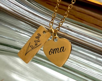 Unique and Meaningful Kids Birth Month Flower Oma Necklace  - Everyday  Waterproof Necklace   - Custom Christmas Gift for Nana