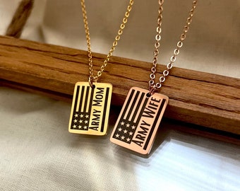Custom Army Wife Mom Necklace - Personalized Military Spouse Jewelry - 18K Gold Plated in Silver, Gold, Rose Gold Necklace  - WATERPROOF