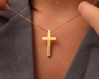 Personalized Cross Necklace: Engraved Bible Verse, Stainless Steel Religious Gift