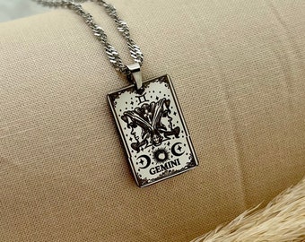 Gemini Zodiac Tarot Card Necklace - Stainless Steel Waterproof Necklace - Christmas Gift for Woman