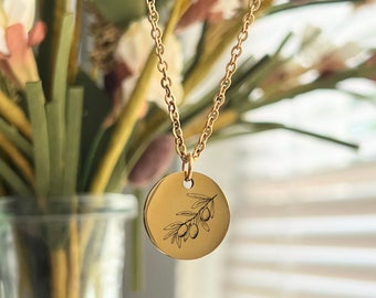 Personalized Olive Branch Necklace - Custom Delicate Floral Pendant with Symbolic Meaning