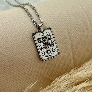 Gemini Zodiac Tarot Card Necklace - Stainless Steel Waterproof Necklace - Christmas Gift for Woman
