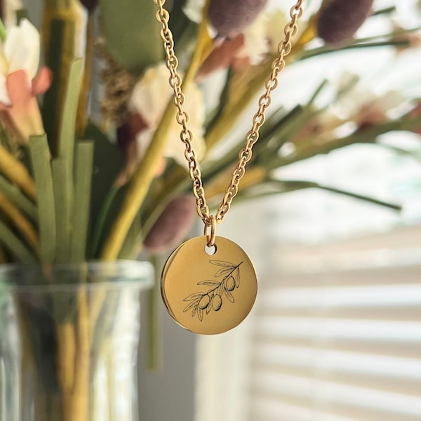 Personalized Olive Branch Necklace - Custom Delicate Floral Pendant with Symbolic Meaning