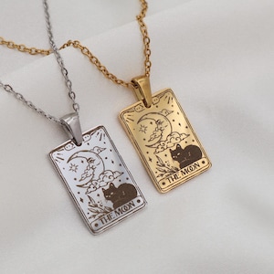 Collar personalizado con la carta del Tarot El Sol y la Luna: chapado en oro de 18 quilates, plata y oro rosa - IMPERMEABLE