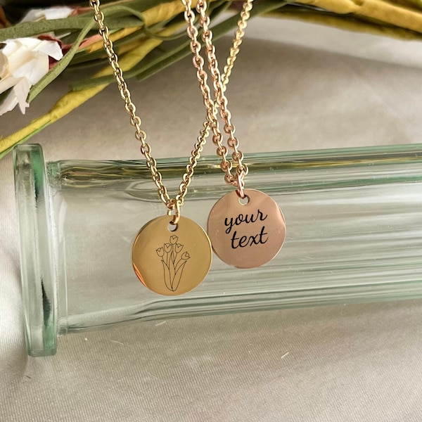 Customizable Stainless Steel Minimalist Tulip Necklace | Personalized Flower Necklace