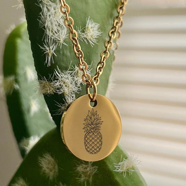 Personalisierbare minimalistische Ananas-Halskette - Edelstahlschmuck in Silber, Gold und Roségold