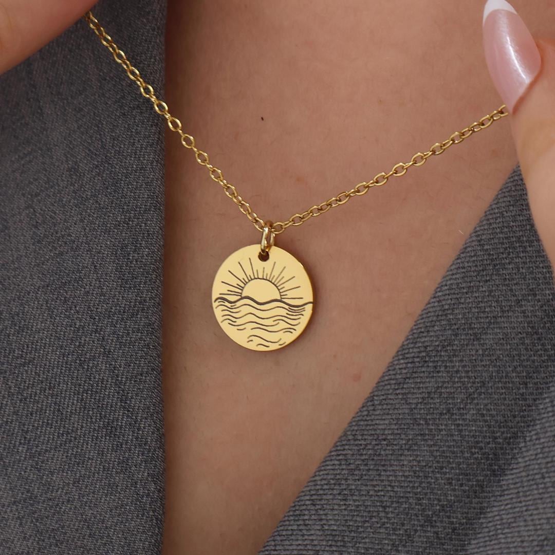 Buy Customizable Stainless Steel Sun and Ocean Necklaces in Silver