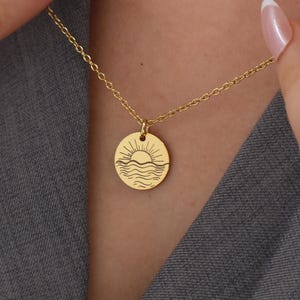 Customizable Stainless Steel Sun and Ocean Necklaces in Silver, Gold, and Rose Gold