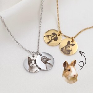 Personalized Pet Photo Engraved Necklace - Gold Plated Stainless Steel Memorial Jewelry