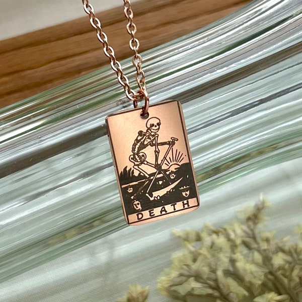 Death Tarot Card Necklace - Transformation and Rebirth - 18K GOLD Plated Gold, Silver, and Rose Gold -WATERPROOF
