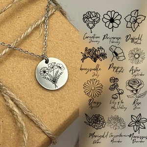 Custom Combined Birth Month Flower Bouquet Necklace  - Celebrate Each Special Month Necklace - Stainless Steel