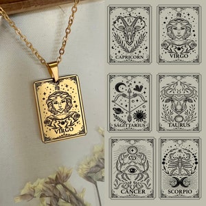 Collier du zodiaque tarot - plaqué or 18 carats en argent, or, or rose - pendentif signe du zodiaque personnalisable - IMPERMÉABLE