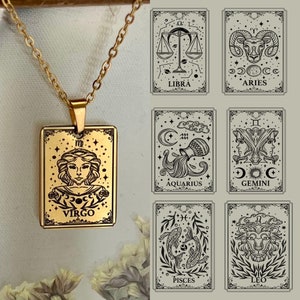 Collier carte de tarot du zodiaque - Cadeau personnalisé pour une mère - Collier waterproof plaqué or 18 carats - Cadeau de Noël pour femme