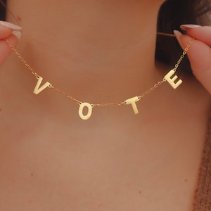 Dainty Vote Necklace: 18K Gold Plated Stainless Steel, Political Jewelry