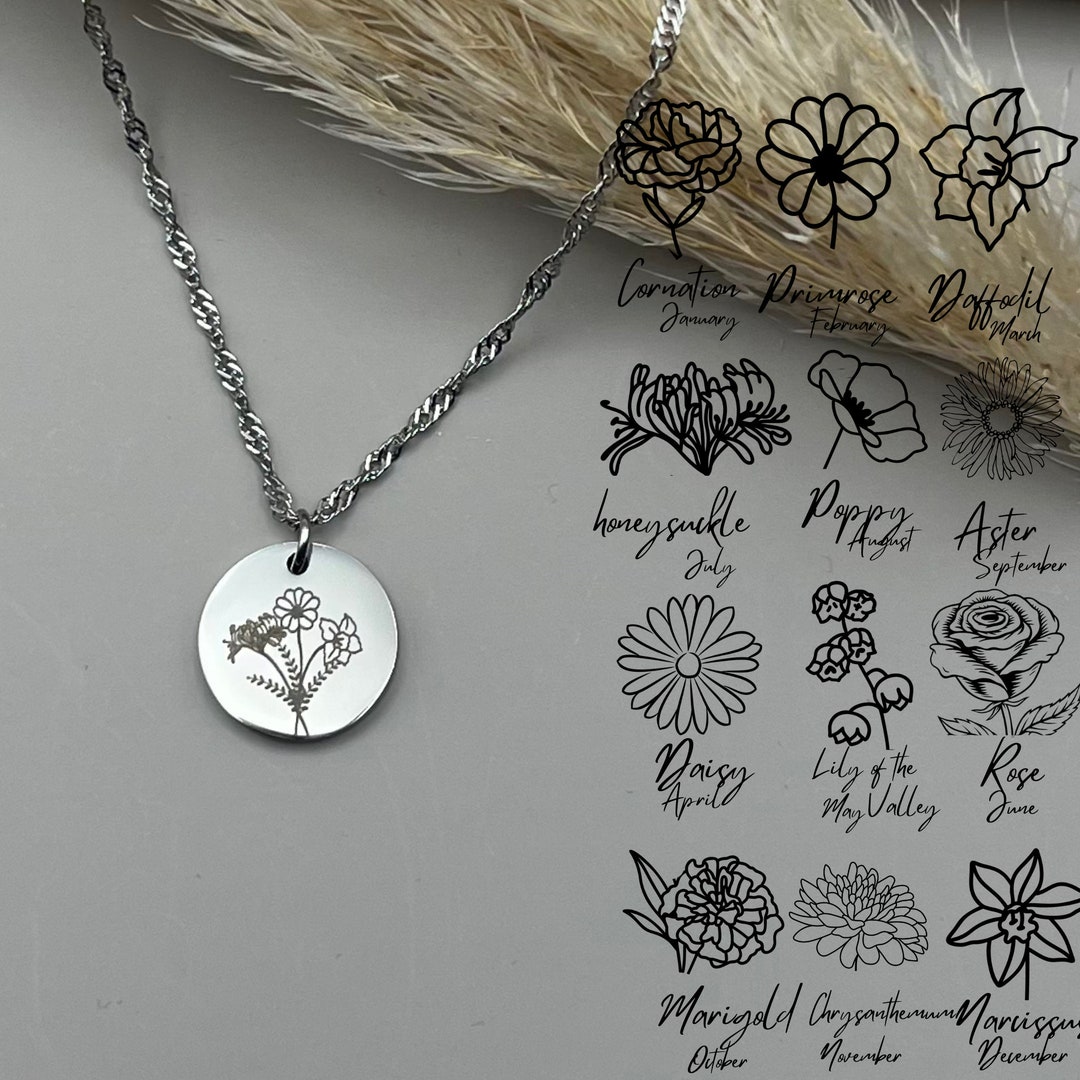 Birth Month Flower Necklace Jewelry For Mom, Grandma #118